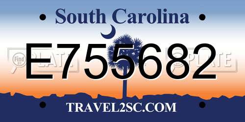 E755682 South Carolina License Plate
