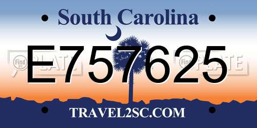 E757625 South Carolina License Plate