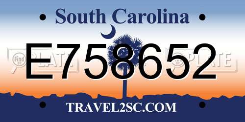 E758652 South Carolina License Plate