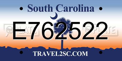 E762522 South Carolina License Plate