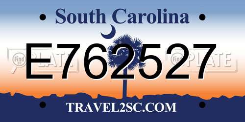 E762527 South Carolina License Plate