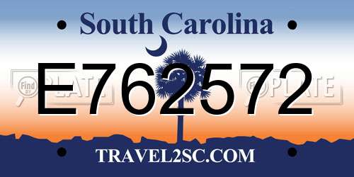 E762572 South Carolina License Plate