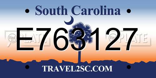 E763127 South Carolina License Plate