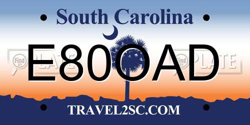 E80OAD South Carolina License Plate