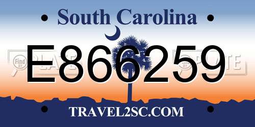 E866259 South Carolina License Plate