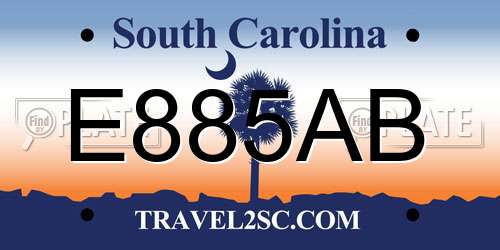 E885AB South Carolina License Plate
