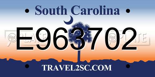 E963702 South Carolina License Plate