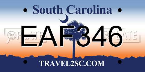 EAF346 South Carolina License Plate