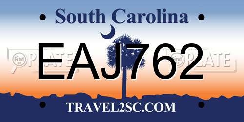 EAJ762 South Carolina License Plate