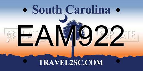 EAM922 South Carolina License Plate