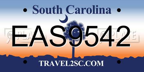 EAS9542 South Carolina License Plate