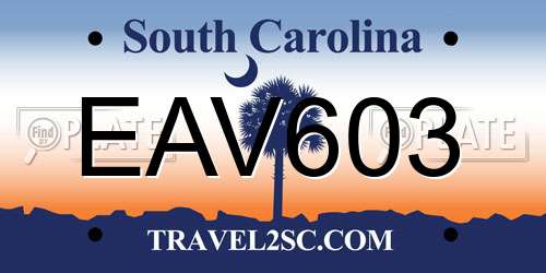 EAV603 South Carolina License Plate
