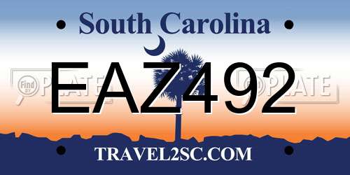 EAZ492 South Carolina License Plate