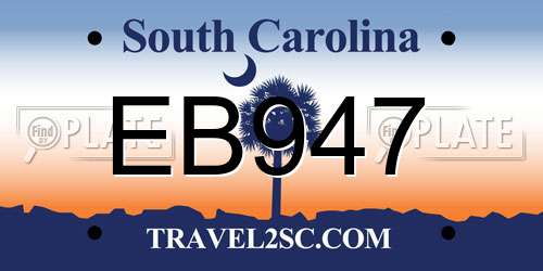 EB947 South Carolina License Plate