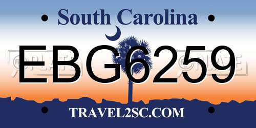 EBG6259 South Carolina License Plate