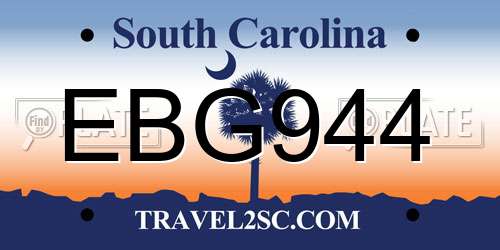 EBG944 South Carolina License Plate