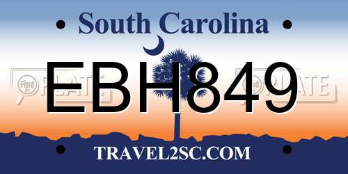 EBH849 South Carolina License Plate