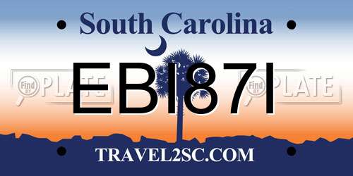 EBI87I South Carolina License Plate