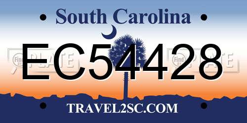 EC54428 South Carolina License Plate