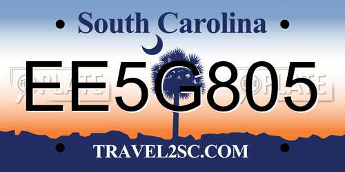 EE5G805 South Carolina License Plate