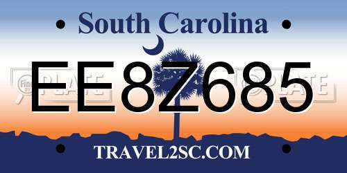 EE8Z685 South Carolina License Plate