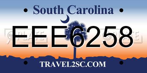 EEE6258 South Carolina License Plate