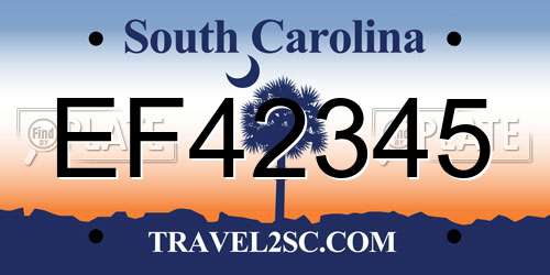 EF42345 South Carolina License Plate