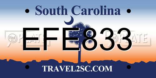 EFE833 South Carolina License Plate