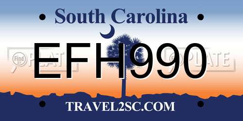 EFH990 South Carolina License Plate