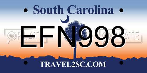 EFN998 South Carolina License Plate