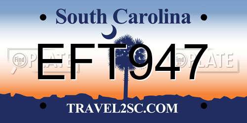EFT947 South Carolina License Plate