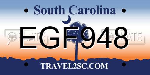 EGF948 South Carolina License Plate