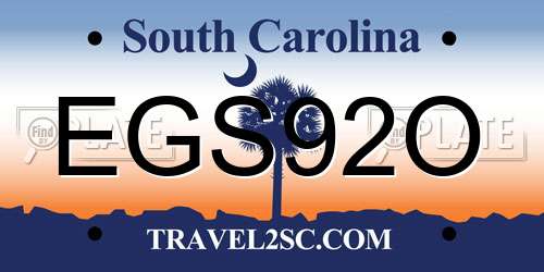 EGS92O South Carolina License Plate