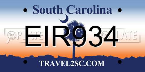 EIR934 South Carolina License Plate