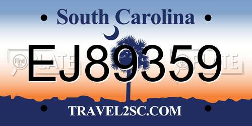 EJ89359 South Carolina License Plate