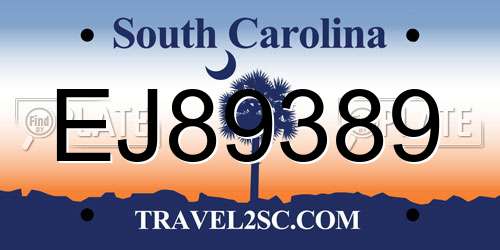 EJ89389 South Carolina License Plate