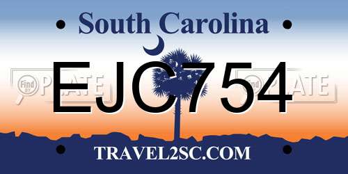 EJC754 South Carolina License Plate