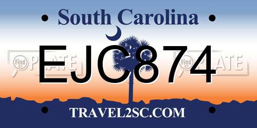 EJC874 South Carolina License Plate
