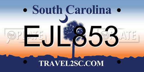 EJL853 South Carolina License Plate