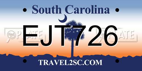 EJT726 South Carolina License Plate