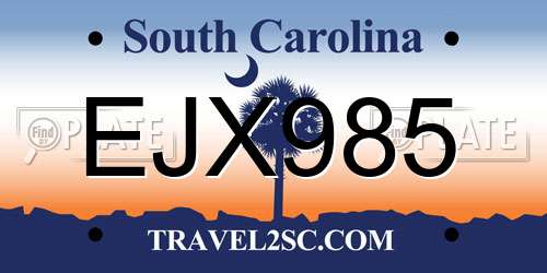 EJX985 South Carolina License Plate
