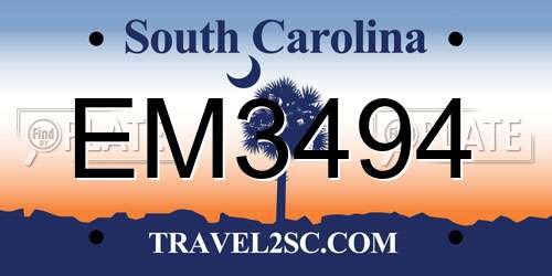 EM3494 South Carolina License Plate