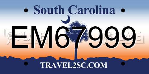 EM67999 South Carolina License Plate