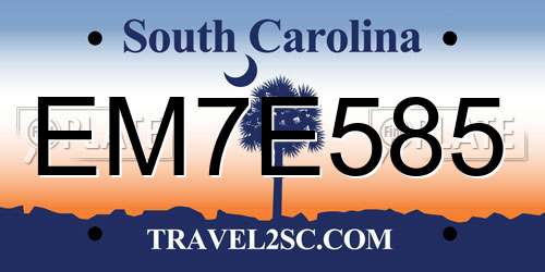 EM7E585 South Carolina License Plate