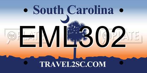 EML302 South Carolina License Plate
