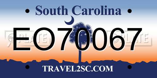 EO70067 South Carolina License Plate