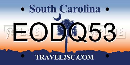 EODQ53 South Carolina License Plate