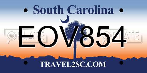EOV854 South Carolina License Plate