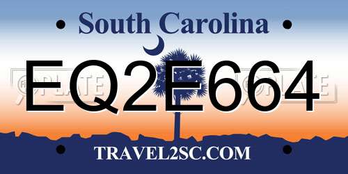 EQ2E664 South Carolina License Plate