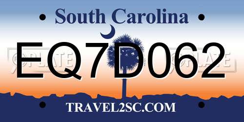 EQ7D062 South Carolina License Plate